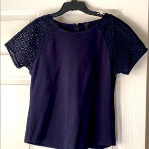 J.Crew navy top with floral sleeves